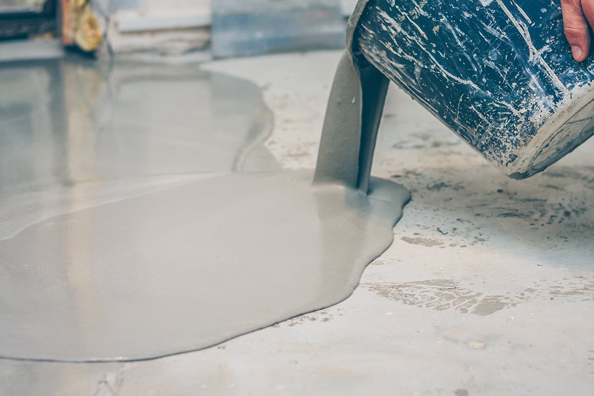 Concrete poured onto a floor