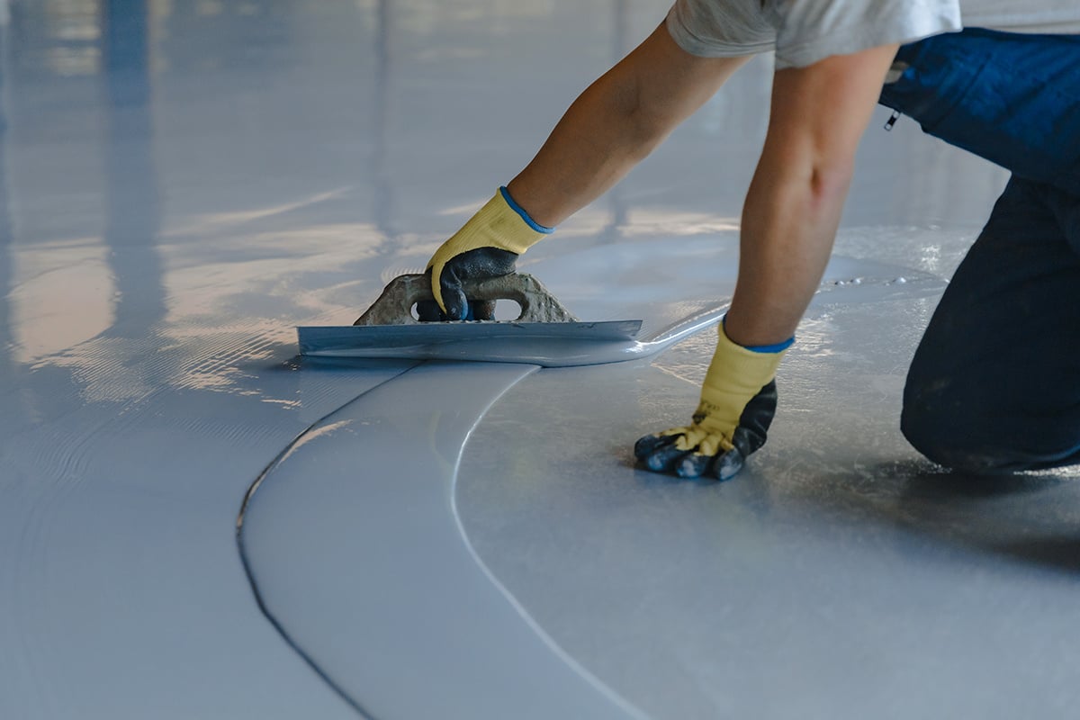Epoxy floor covering being applied