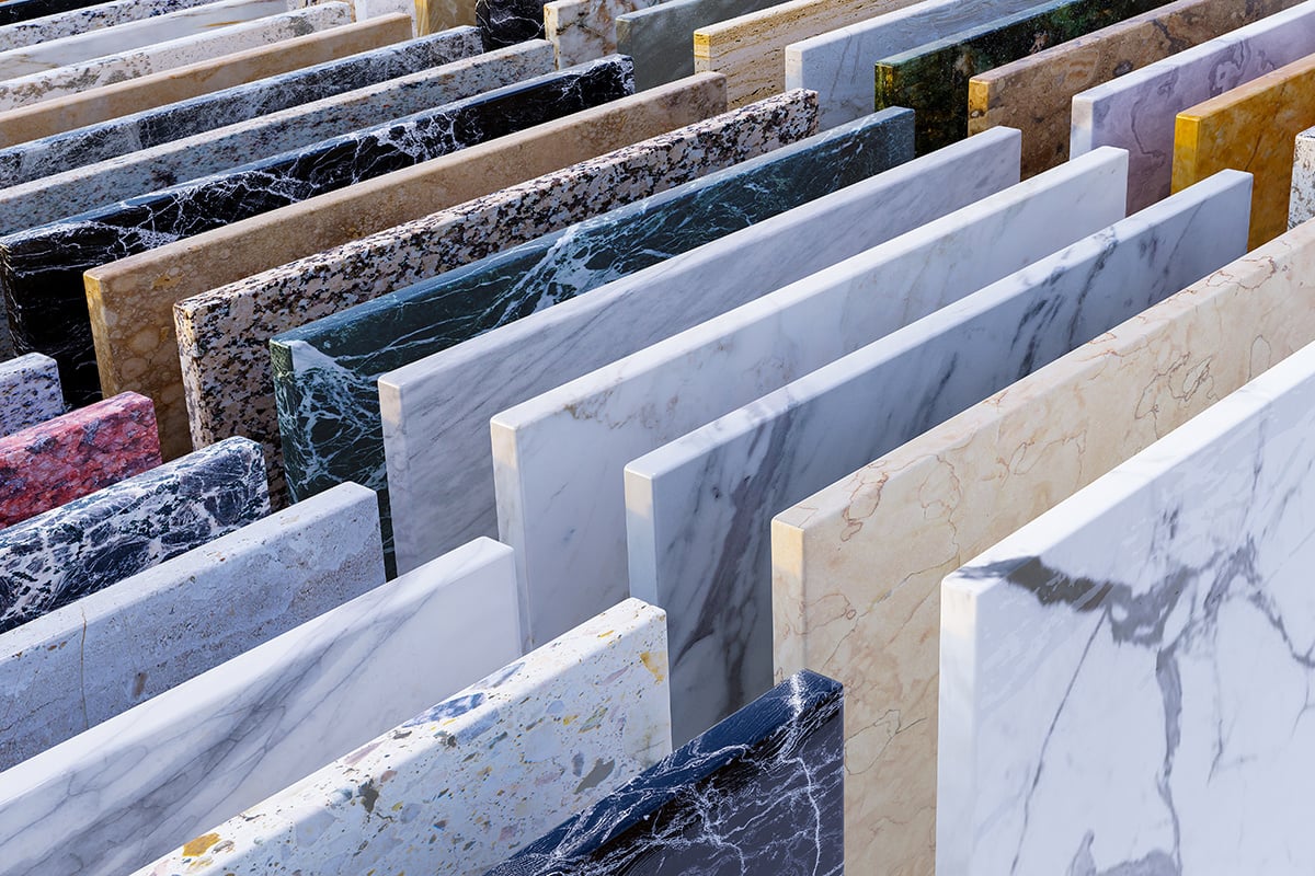 Marble and granite floor tile samples