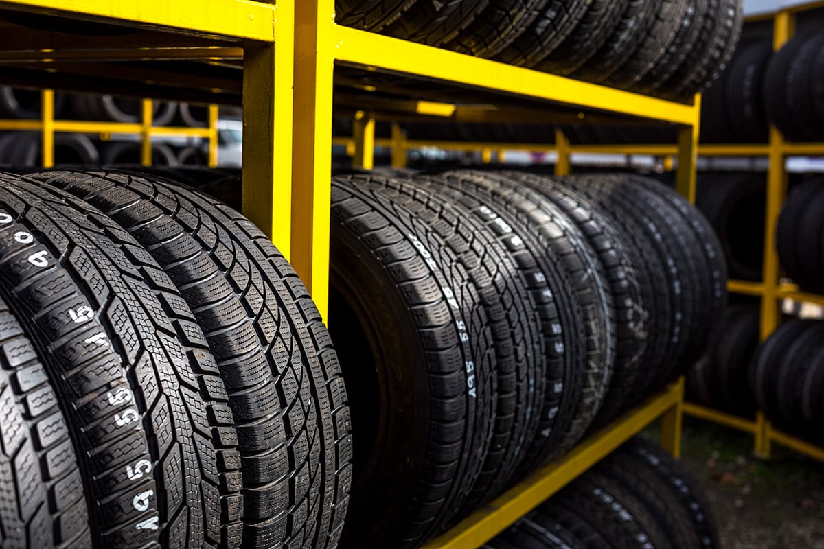 Tyres on a rack