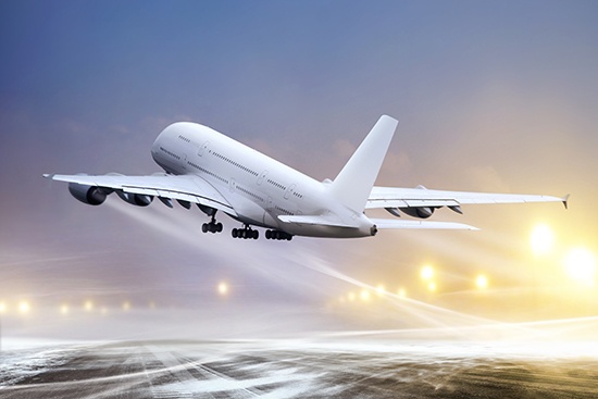 Transportation industry application, plane taking off from a deiced runway