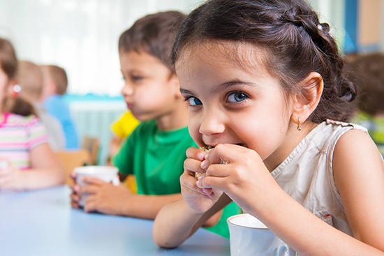 Food and agro-chemicals application, children enjoying healthy snacks